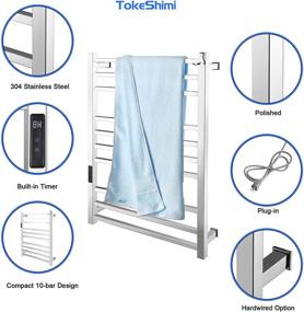 img 3 attached to TokeShimi Hot Towel Warmer 10 Bar Silver Heated Towel Rack: Premium Stainless 🔥 Steel Electric Drying Rack for Bathroom with Timer - Plug-in and Hardwired Options Included