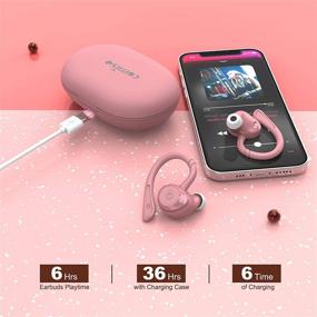 img 2 attached to Беспроводные наушники COMISO: Bluetooth 5.0, глубокий 🎧 бас, водонепроницаемость IPX7, с микрофоном - розовый