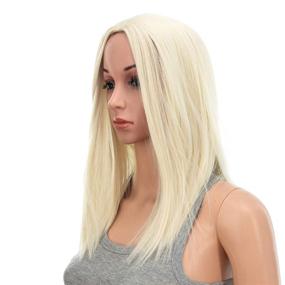 img 1 attached to 💇 SWACC 14-Inch Short Straight Middle Part Synthetic Hair Wig: Platinum Blonde Medium Length Heat Resistant Wig for Women - Includes Wig Cap