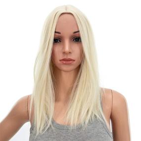 img 3 attached to 💇 SWACC 14-Inch Short Straight Middle Part Synthetic Hair Wig: Platinum Blonde Medium Length Heat Resistant Wig for Women - Includes Wig Cap