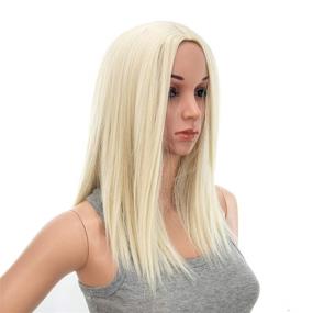 img 4 attached to 💇 SWACC 14-Inch Short Straight Middle Part Synthetic Hair Wig: Platinum Blonde Medium Length Heat Resistant Wig for Women - Includes Wig Cap