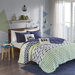 img 2 attached to Boys Quilt Set - Urban Habitat Kids Finn Bedding Sets Green Navy Shark Stripe – Twin/Twin XL - 4 Piece Boys Quilt - 100% Cotton Coverlet Set