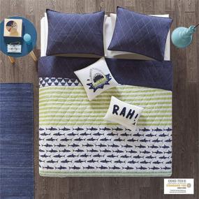 img 3 attached to Boys Quilt Set - Urban Habitat Kids Finn Bedding Sets Green Navy Shark Stripe – Twin/Twin XL - 4 Piece Boys Quilt - 100% Cotton Coverlet Set