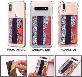 img 1 attached to 💳 Colorful Glitter Credit Card Holder with RFID Blocking - Stick On Phone Wallet for Women and Girls with Elastic Hand Strap