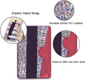 img 2 attached to 💳 Colorful Glitter Credit Card Holder with RFID Blocking - Stick On Phone Wallet for Women and Girls with Elastic Hand Strap