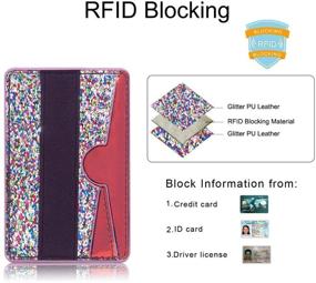 img 3 attached to 💳 Colorful Glitter Credit Card Holder with RFID Blocking - Stick On Phone Wallet for Women and Girls with Elastic Hand Strap