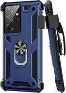 📱 blue samsung galaxy s21 ultra case with belt clip - military grade drop protection cover w/ belt clip holster, magnetic ring holder, and 360° rotating kickstand logo