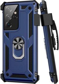 img 4 attached to 📱 Blue Samsung Galaxy S21 Ultra Case with Belt Clip - Military Grade Drop Protection Cover w/ Belt Clip Holster, Magnetic Ring Holder, and 360° Rotating Kickstand