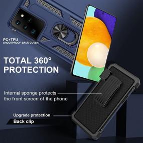 img 3 attached to 📱 Blue Samsung Galaxy S21 Ultra Case with Belt Clip - Military Grade Drop Protection Cover w/ Belt Clip Holster, Magnetic Ring Holder, and 360° Rotating Kickstand