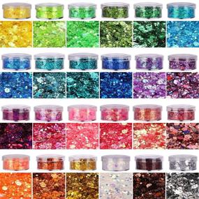 img 1 attached to YGDZ Chunky Glitter Set - 60 Colors 300g Fine Glitter Packs + 24 Colors 120g Chunky Glitter Sequins for Nails Face Body Eye Hair Makeup, Festival Art Crafts, Resin Glitter