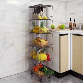 img 4 attached to Efficiently Organize with BENOSS 5 Layer Metal Wire Basket: Rolling Fruit Storage Organizer with Wheels and Stackable Design for Kitchen, Pantry, Bathroom, Laundry Room, Garage