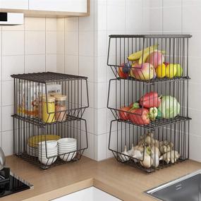 img 1 attached to Efficiently Organize with BENOSS 5 Layer Metal Wire Basket: Rolling Fruit Storage Organizer with Wheels and Stackable Design for Kitchen, Pantry, Bathroom, Laundry Room, Garage