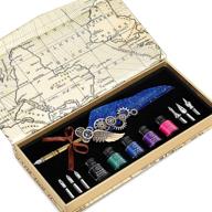 ✒️ nc feather pen ink set: complete calligraphy kit with 5 ink bottles, 6 nibs, and mechanical quill pen - perfect for writing, signing, and invitations (navy blue) logo