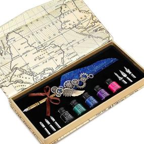 img 4 attached to ✒️ NC Feather Pen Ink Set: Complete Calligraphy Kit with 5 Ink Bottles, 6 Nibs, and Mechanical Quill Pen - Perfect for Writing, Signing, and Invitations (Navy Blue)