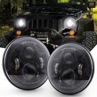 dot approved 7-inch led headlights for jeep wrangler jk lj cj tj 1997-2018 (black) - high/low beam compatibility logo