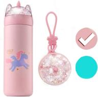 🦄 12 oz unicorn glitter stainless steel insulated kids water bottle - leak proof, bpa free, multi-color sparkling glitter top (unicorn pink) логотип