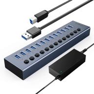 🔌 orico usb 3.0 hub: 13-port powered data hub with switches and indicator, 12v adapter, bc1.2 charging - ideal usb extension for imac pro, macbook air/mini, ps4, surface pro, pc logo