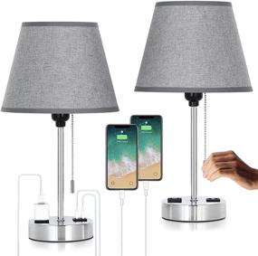 img 4 attached to 🌙 HAITRAL USB Table Lamp Set of 2 - Modern Nightstand Lamps with Dual USB Charging Ports & AC Outlet, Grey Fabric Lampshade for Bedroom, Living Room, Reading