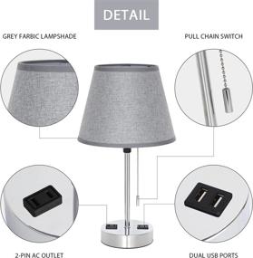 img 1 attached to 🌙 HAITRAL USB Table Lamp Set of 2 - Modern Nightstand Lamps with Dual USB Charging Ports & AC Outlet, Grey Fabric Lampshade for Bedroom, Living Room, Reading