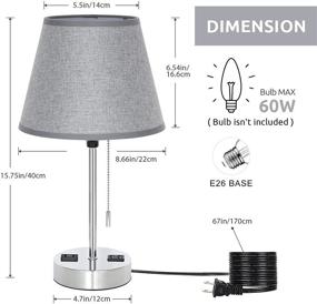 img 2 attached to 🌙 HAITRAL USB Table Lamp Set of 2 - Modern Nightstand Lamps with Dual USB Charging Ports & AC Outlet, Grey Fabric Lampshade for Bedroom, Living Room, Reading