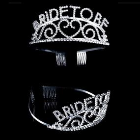 img 2 attached to 💎 Sparkling Rhinestone Bride to Be Tiara with Cascading White Double Ribbon Edge Bridal Wedding Veil, Comb, and Bride To Be Satin Sash