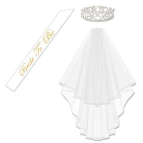 img 4 attached to 💎 Sparkling Rhinestone Bride to Be Tiara with Cascading White Double Ribbon Edge Bridal Wedding Veil, Comb, and Bride To Be Satin Sash