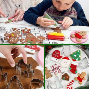 img 1 attached to 🍪 8-Piece Winter Christmas Cookie Cutter Set - Stainless Steel with Gingerbread Men, Christmas Tree, Snowflake, Candy Cane, Angel, Santa Face, Stocking, and Mitten - Includes Decorating Instructions