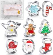 🍪 8-piece winter christmas cookie cutter set - stainless steel with gingerbread men, christmas tree, snowflake, candy cane, angel, santa face, stocking, and mitten - includes decorating instructions logo