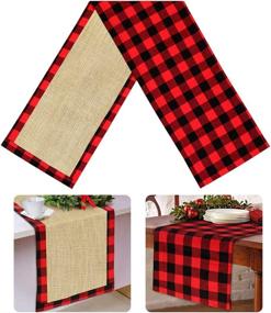 img 4 attached to Christmas Table Runner - Red Black Cotton Buffalo Check Plaid and Burlap Double Sided Table Runner for Holiday Winter Home Decor - 14 x 72 Inch