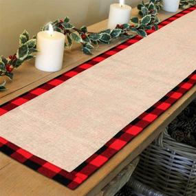 img 2 attached to Christmas Table Runner - Red Black Cotton Buffalo Check Plaid and Burlap Double Sided Table Runner for Holiday Winter Home Decor - 14 x 72 Inch