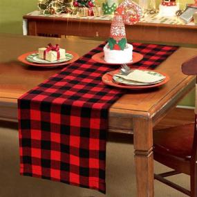 img 1 attached to Christmas Table Runner - Red Black Cotton Buffalo Check Plaid and Burlap Double Sided Table Runner for Holiday Winter Home Decor - 14 x 72 Inch