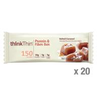 🍫 thinkthin salted caramel protein & fiber bars - 20 count, 1.41oz each logo