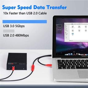 img 1 attached to 20-футовый USB 3.0 удлинительный кабель - Hftywy мужской кабель на женский USB типа A | Передача данных 5 Гбит/с | Совместим с мышью, флеш-накопителями, жесткими дисками, PlayStation, Xbox, Oculus VR, кардридером, принтером.