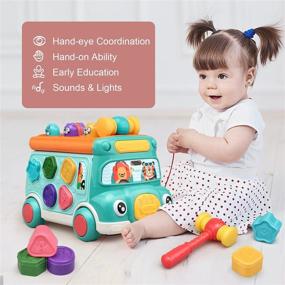 img 3 attached to 🚍 Cute Stone Push Pull Bus Toy: Interactive Baby Musical Learning Toy with Sound & Light, Whack-a-Mole Game, and Shape Matching - Perfect Early Education Gift for Toddler Boys & Girls