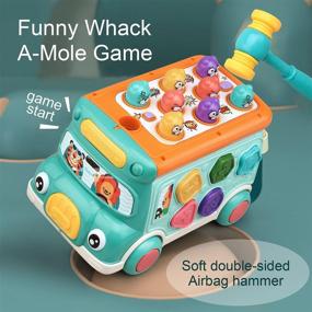 img 1 attached to 🚍 Cute Stone Push Pull Bus Toy: Interactive Baby Musical Learning Toy with Sound & Light, Whack-a-Mole Game, and Shape Matching - Perfect Early Education Gift for Toddler Boys & Girls