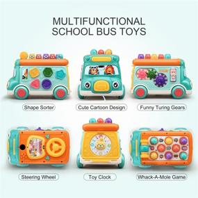 img 2 attached to 🚍 Cute Stone Push Pull Bus Toy: Interactive Baby Musical Learning Toy with Sound & Light, Whack-a-Mole Game, and Shape Matching - Perfect Early Education Gift for Toddler Boys & Girls