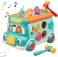 🚍 cute stone push pull bus toy: interactive baby musical learning toy with sound & light, whack-a-mole game, and shape matching - perfect early education gift for toddler boys & girls logo