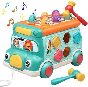 img 4 attached to 🚍 Cute Stone Push Pull Bus Toy: Interactive Baby Musical Learning Toy with Sound & Light, Whack-a-Mole Game, and Shape Matching - Perfect Early Education Gift for Toddler Boys & Girls