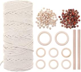 img 4 attached to 🧶 Beginner Macrame Kit - 111pcs, 109 Yards, 3mm Natural Macrame Rope with Wooden Sticks, Rings, Beads - DIY for Plant Hangers, Crafts, Knitting