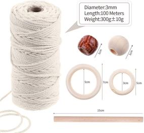 img 3 attached to 🧶 Beginner Macrame Kit - 111pcs, 109 Yards, 3mm Natural Macrame Rope with Wooden Sticks, Rings, Beads - DIY for Plant Hangers, Crafts, Knitting