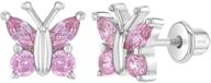 925 sterling silver cz butterfly screw back earrings for girls - safe, stunning & fashionable studs! logo