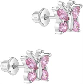 img 3 attached to 925 Sterling Silver CZ Butterfly Screw Back Earrings for Girls - Safe, Stunning & Fashionable Studs!
