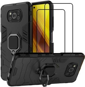 img 4 attached to Premium Hybrid Dual Layer Armor Case for Xiaomi Poco X3 NFC/Kickstand Case with Tempered Glass [Black]