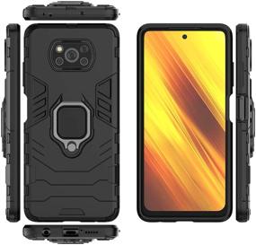 img 3 attached to Premium Hybrid Dual Layer Armor Case for Xiaomi Poco X3 NFC/Kickstand Case with Tempered Glass [Black]