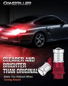 img 1 attached to 💡 Combriller 3157 светодиодная лампа красная с проектором - упаковка из 2 штук: идеальная замена светодиода для фонарей заднего, поворотного сигнала, тормозного, заднего и стояночного света
