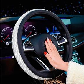 img 1 attached to Zadin Diamond Leather Steering Wheel Cover: Bling Crystal Rhinestones - Universal Fit, 15 Inch Anti-Slip Protector for Women Girls (Black)