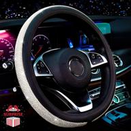 zadin diamond leather steering wheel cover: bling crystal rhinestones - universal fit, 15 inch anti-slip protector for women girls (black) logo