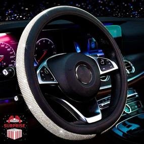 img 4 attached to Zadin Diamond Leather Steering Wheel Cover: Bling Crystal Rhinestones - Universal Fit, 15 Inch Anti-Slip Protector for Women Girls (Black)