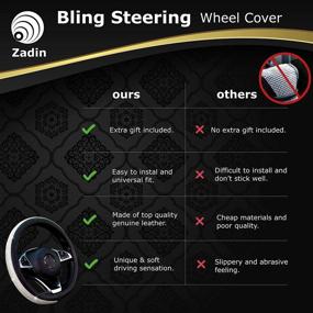 img 3 attached to Zadin Diamond Leather Steering Wheel Cover: Bling Crystal Rhinestones - Universal Fit, 15 Inch Anti-Slip Protector for Women Girls (Black)