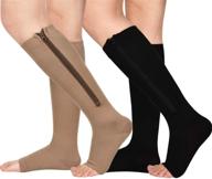 🧦 2 pairs of open toe x-large zipper compression socks for men and women, 15-20 mmhg logo